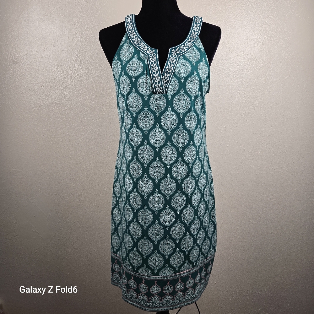 Magnolia Grace Green Boho Print Sleeveless Shift Dress Women’s‎ L